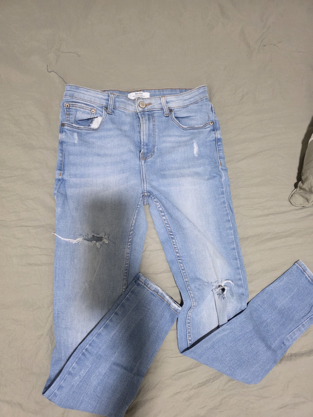 Bershka Light Blue Skinny Distressed Jeans